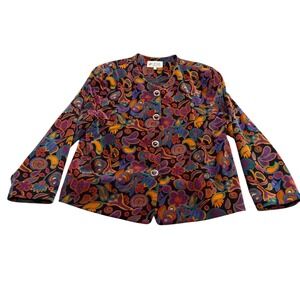 Jelra Womens Blazer Jacket 88 Multicolor Paisley Floral Velvet Artistic Button